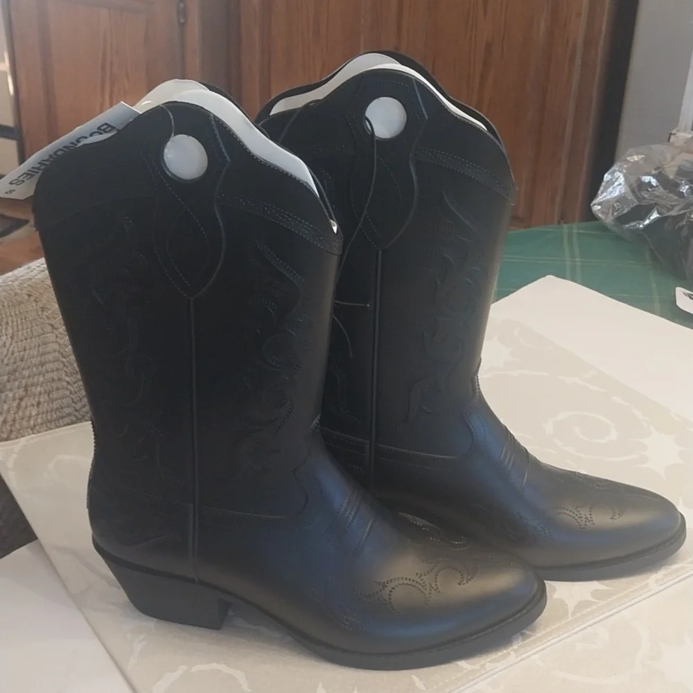 Rubber Cowboy Boots NWT Women's Size 8 Black Pull-on Rain Boots Water‎ Resistant